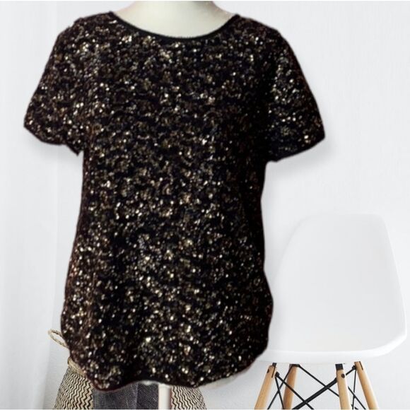 ZADIG & VOLTAIRE SILK BLEND TRUSTY SEQUIN GOLD SILVER EYELASH TRIM BOXY FIT TOP - Picture 5 of 16